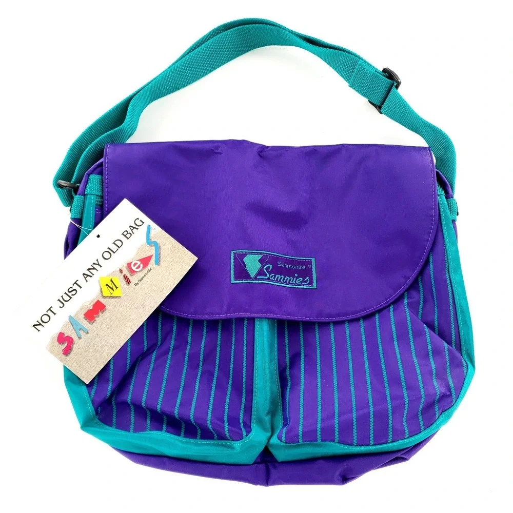Vtg 1991 Samsonite Sammies Messenger Bag Adjustable Retro Purple Teal New w/ Tag